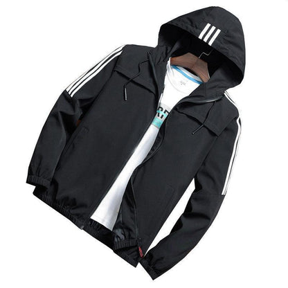 Stripe Hooded Rain Windbreaker Jacket