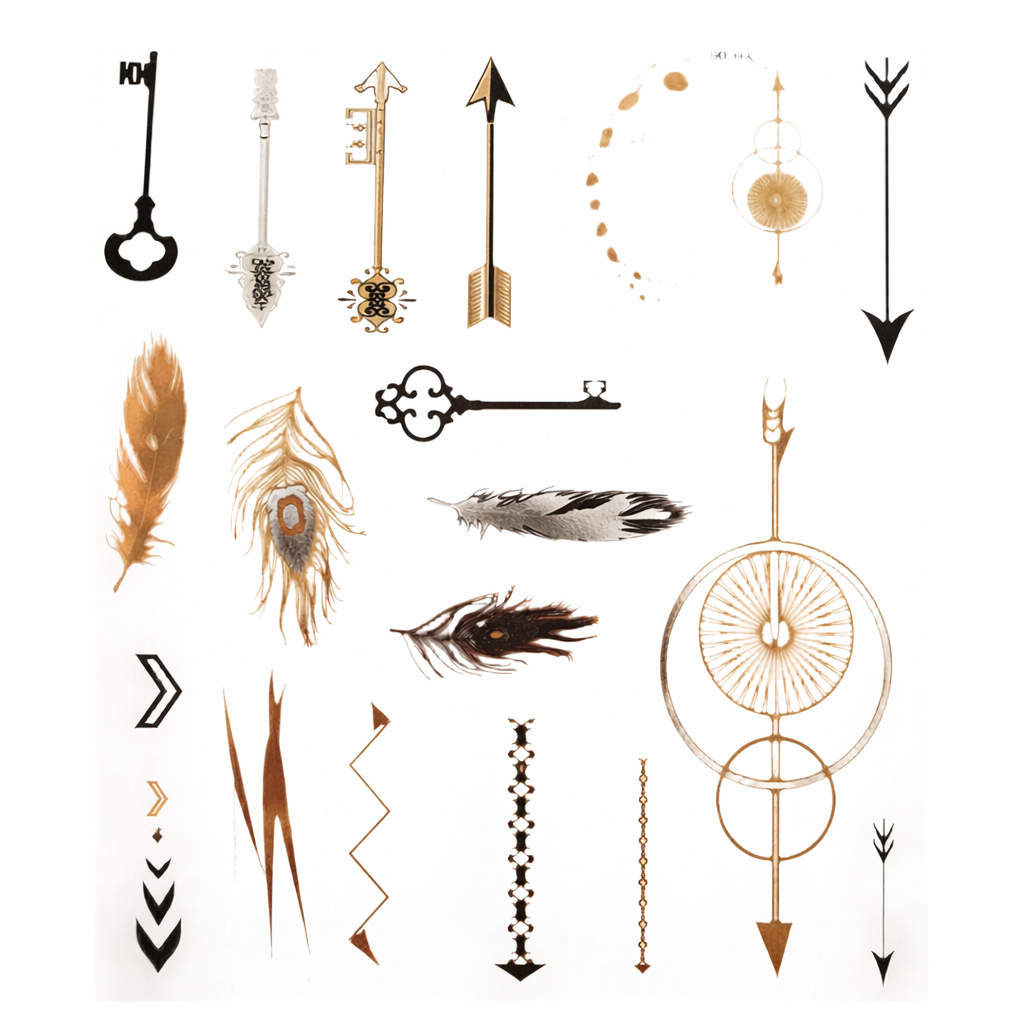 Transcendence Temporary Tattoos – Metallic Gold, Silver & Black | Luxury Festival Face & Body Art