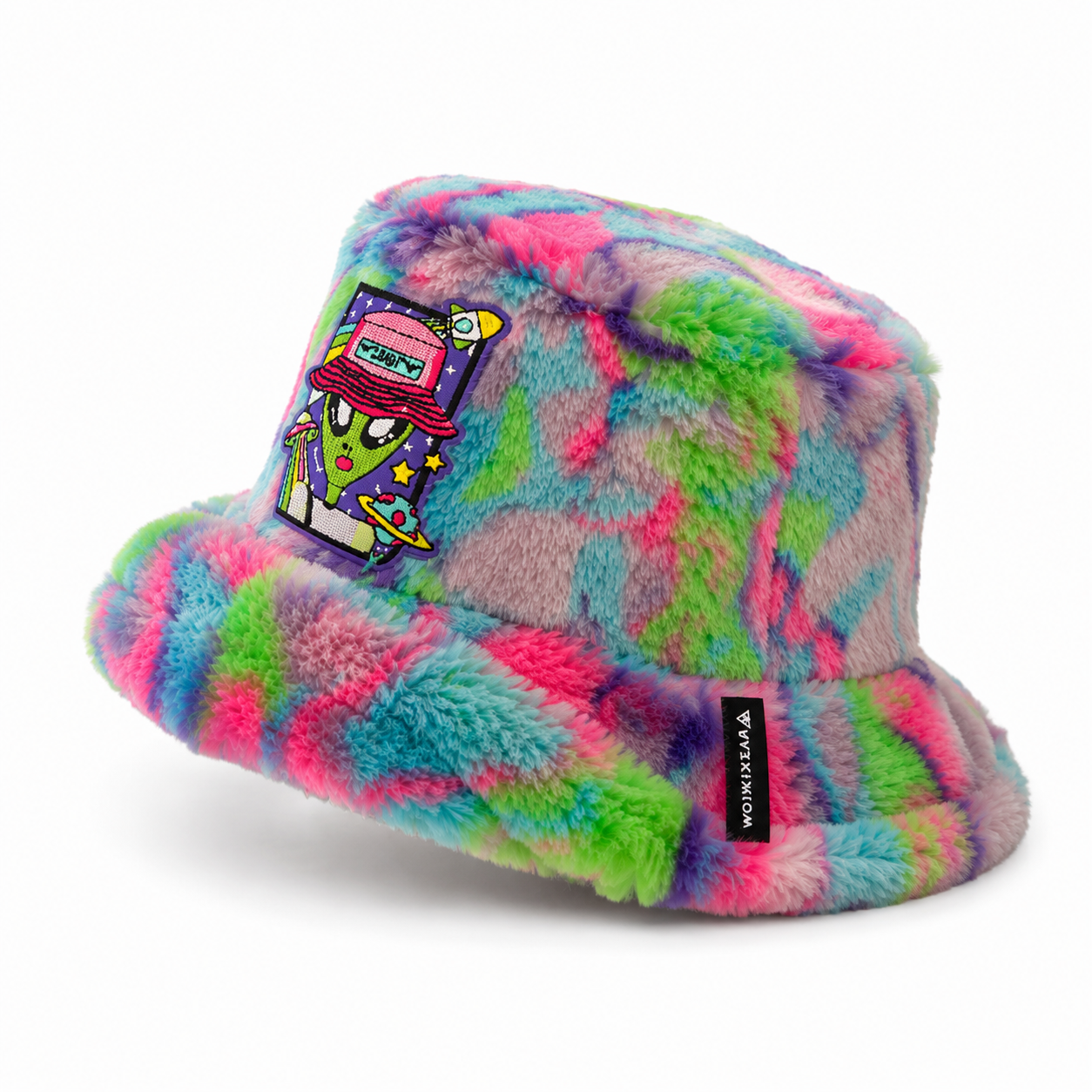 Handmade Multicoloured Animal Print Furry Bucket Hat – Trippy Alien Festival Hat