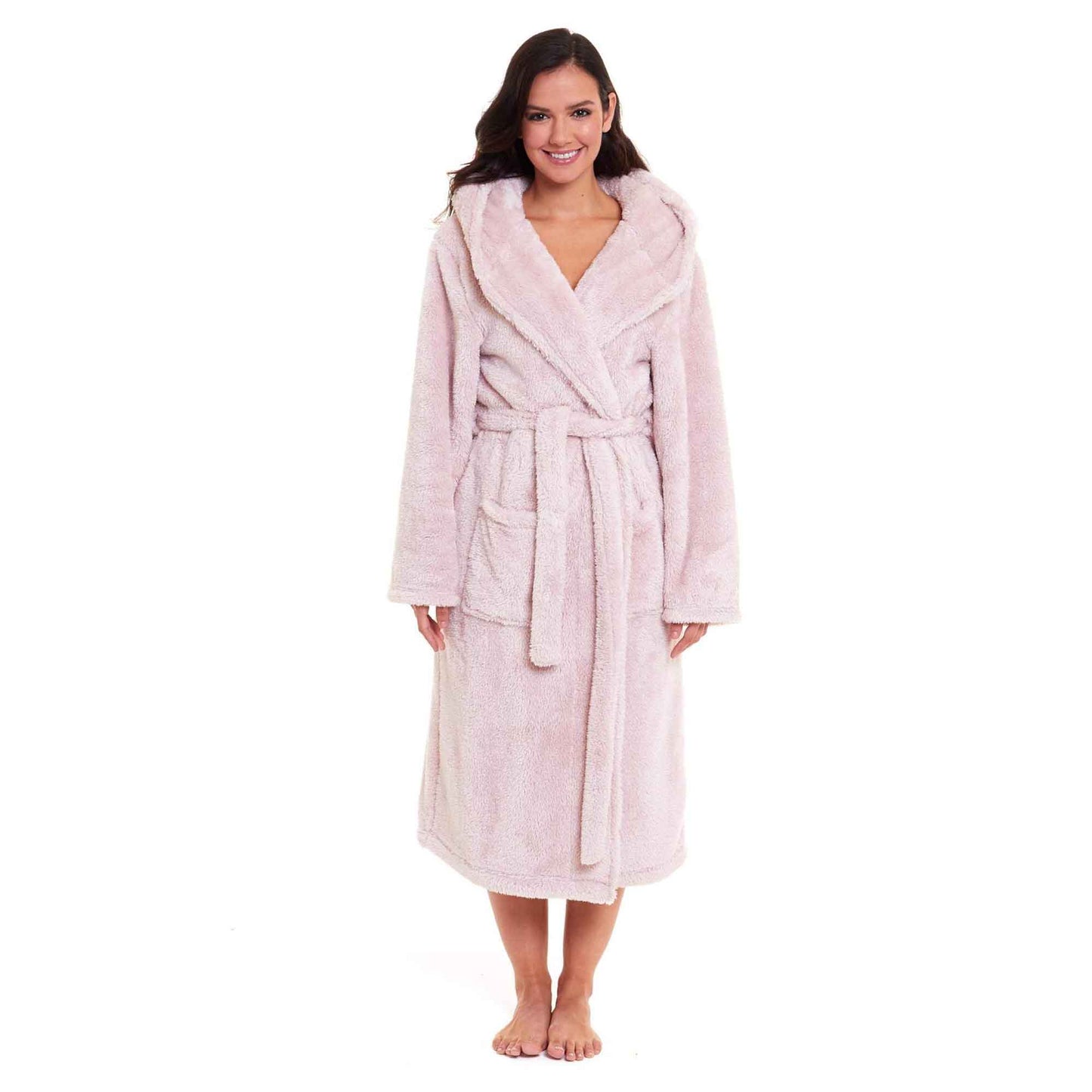 Women's Snuggle Fleece Touch Hooded Robe Luxurious Soft Loungewear Cosy Durable Dressing Gown UK Sizes 8-22 Green Grey Pink Green by Daisy Dreamer