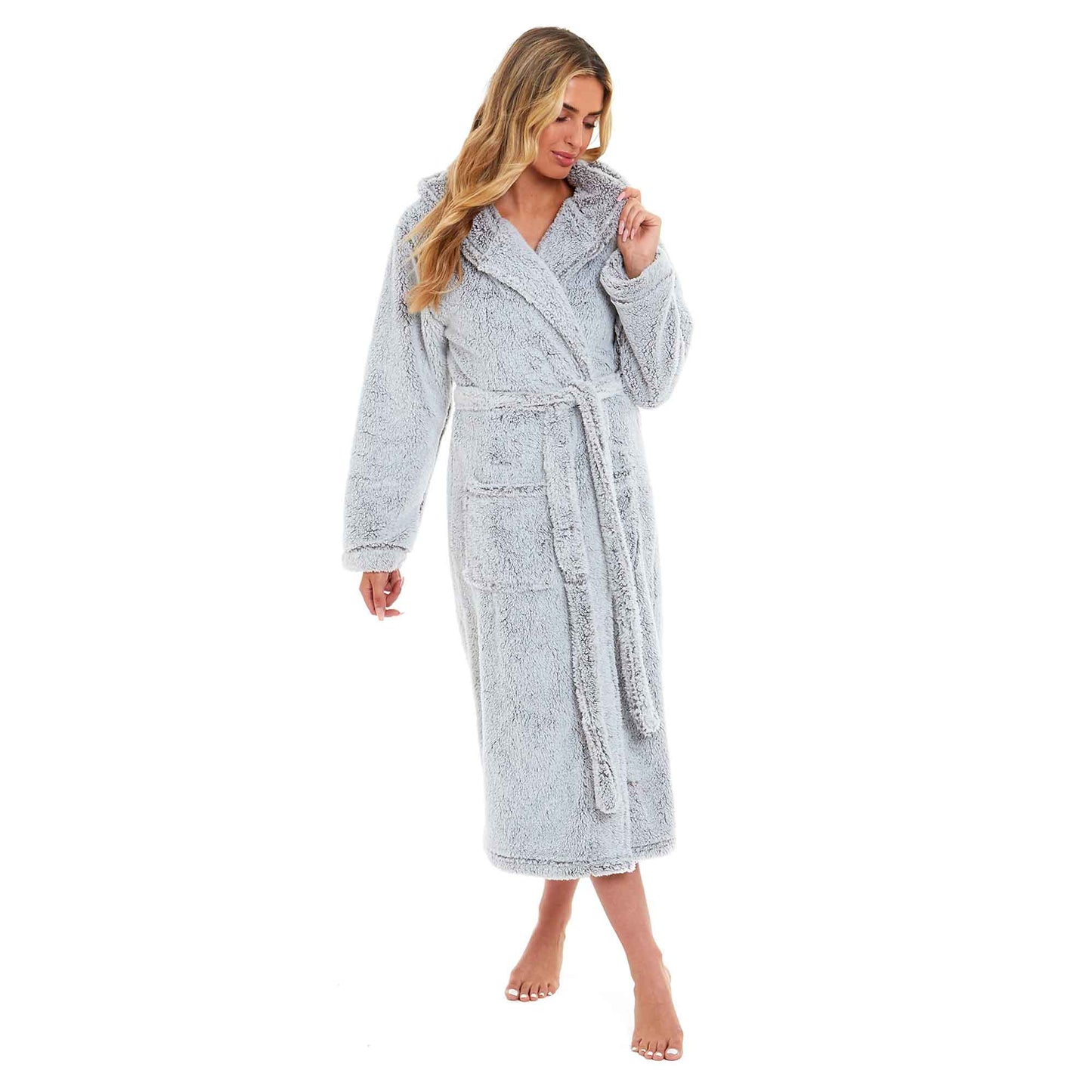 Women's Snuggle Fleece Touch Hooded Robe Luxurious Soft Loungewear Cosy Durable Dressing Gown UK Sizes 8-22 Green Grey Pink Green by Daisy Dreamer