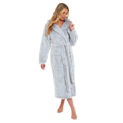 Women's Snuggle Fleece Touch Hooded Robe Luxurious Soft Loungewear Cosy Durable Dressing Gown UK Sizes 8-22 Green Grey Pink Green by Daisy Dreamer