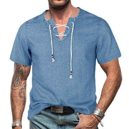 Unique Short Sleeve Men Denim Lace T-Shirt