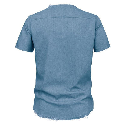 Unique Short Sleeve Men Denim Lace T-Shirt