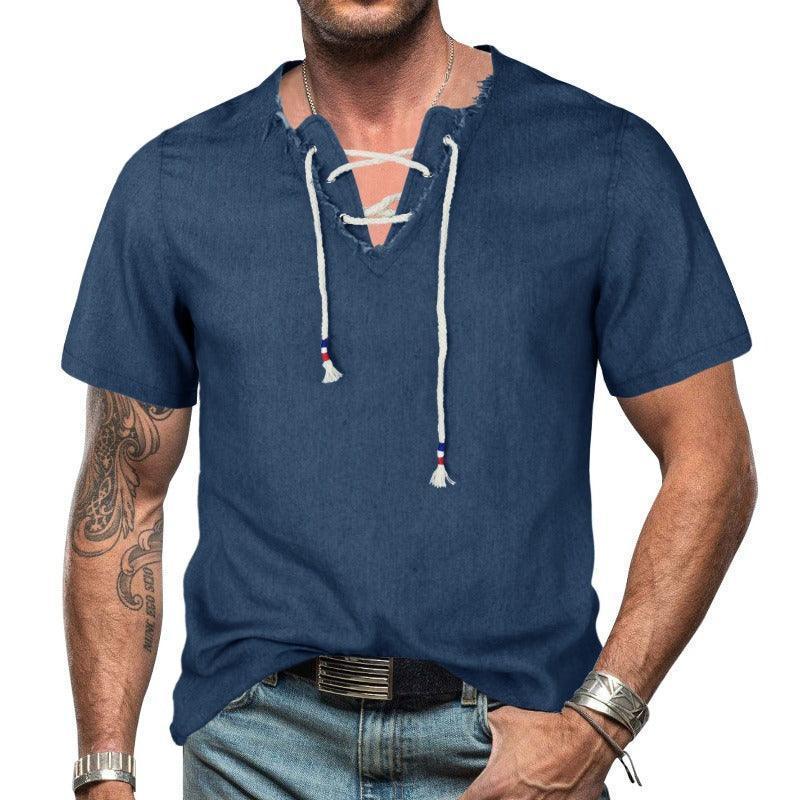 Unique Short Sleeve Men Denim Lace T-Shirt