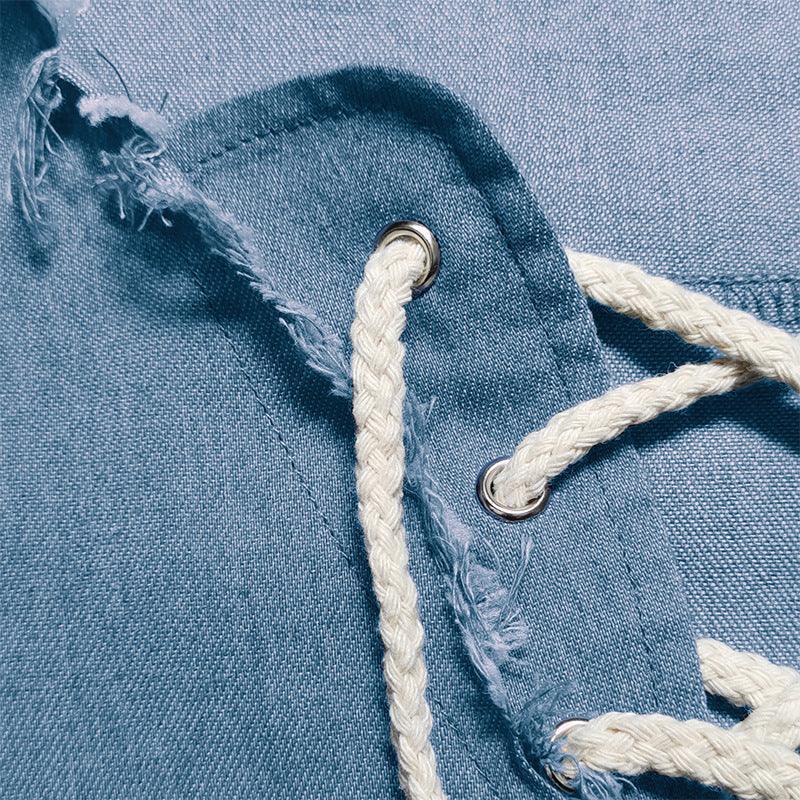 Unique Short Sleeve Men Denim Lace T-Shirt