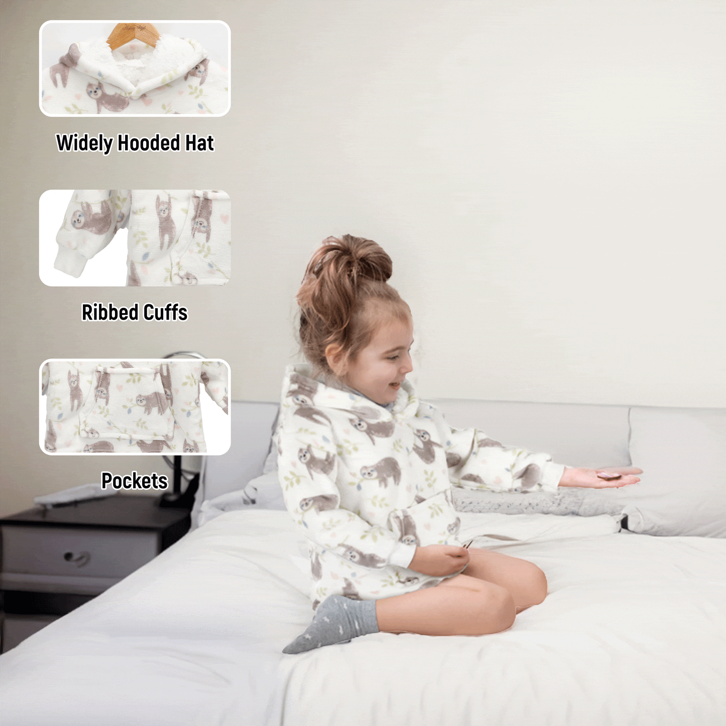 Unisex Safari and Sloth Hoodie Blanket for Infants 0-2 Years Ultra Soft Cozy Wearable Blanket with Spacious Pocket for Boys and Girls by Daisy Dreamer