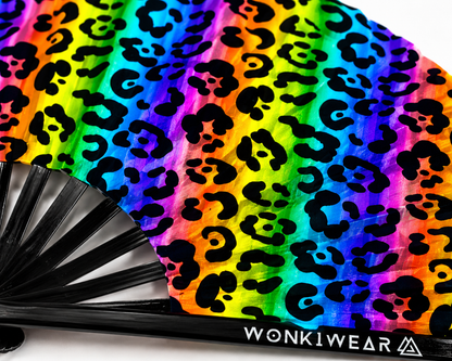 XL UV Reactive Rainbow Leopard Festival Fan