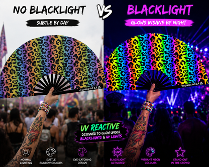 XL UV Reactive Rainbow Leopard Festival Fan