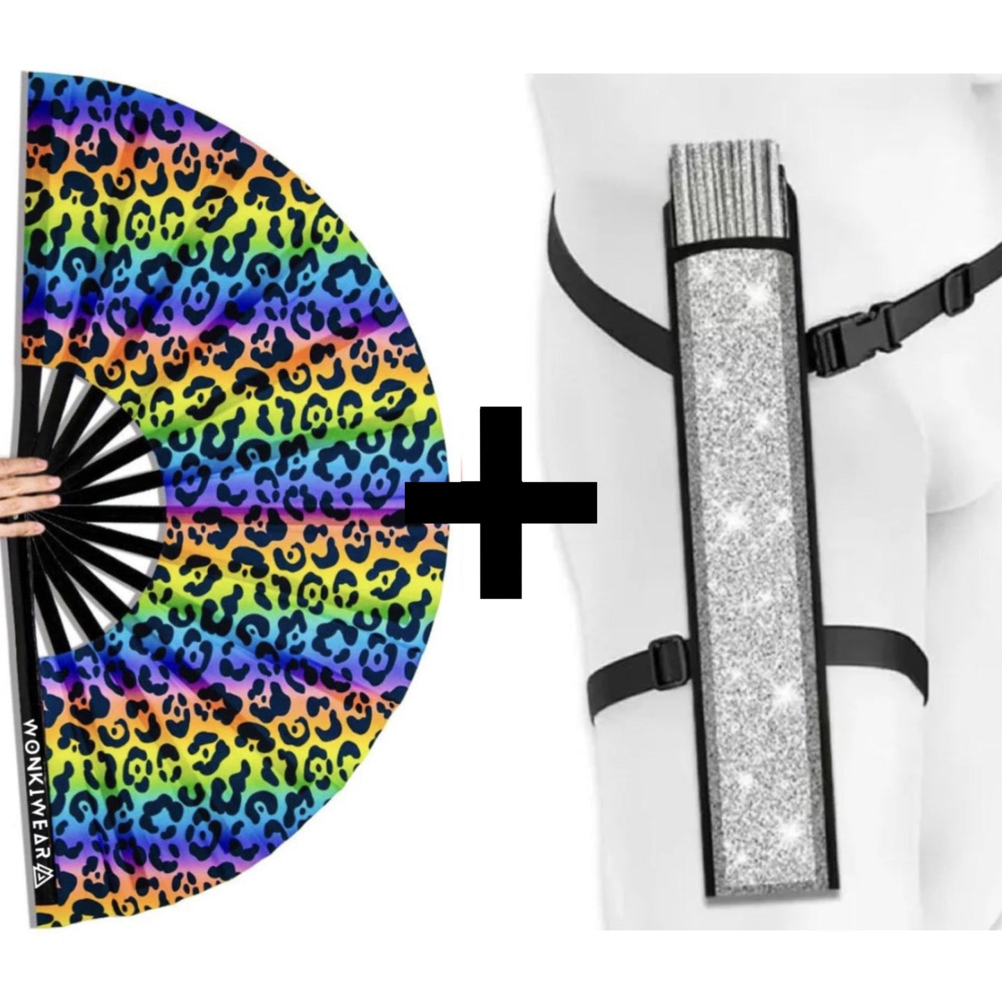 XL UV Reactive Rainbow Leopard Festival Fan