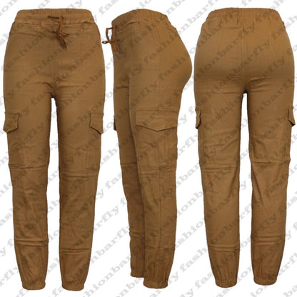Ladies Combat Cargo Trouser Stretch Elasticated Waist Cotton Blend Cargo Pant