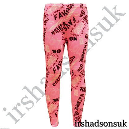 KIDS GIRLS NEW SEASON COMIC BOOK GRAFITTI FLORAL FASHION LEGGING SIZE 2-13YEARS