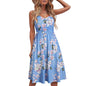 Womens Leopard Floral Midi Dress Ladies Summer Boho Beach Holiday Sundress Size