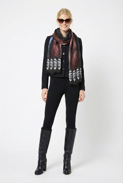 VASSILISA Scarf in Blue and Burgundy Colours: Mink Effect and Tails Print, XL