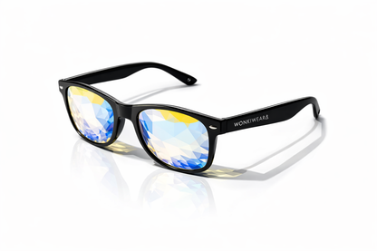 Wayfarer Kaleidoscope Glasses – Trippy Rave Prism Festival Glasses (Black Frame)