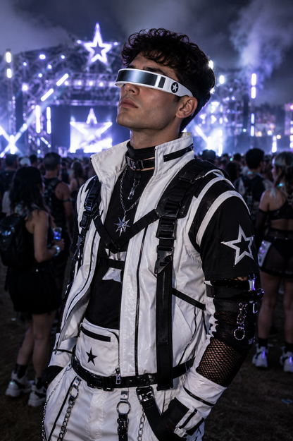 White Futuristic Star Shield Sunglasses – Cyber Rave Statement Glasses