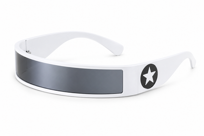 White Futuristic Star Shield Sunglasses – Cyber Rave Statement Glasses