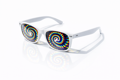 Trippy Spiral Diffraction Glasses – Festival Rave Vortex Effect Glasses (White)
