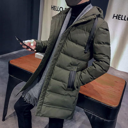 Winter Jacket Mid-Length Hooded Padded Men Coat
