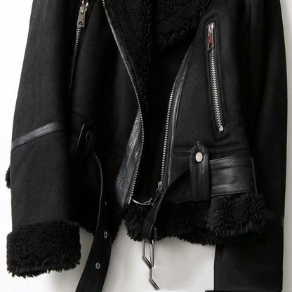 Winter Lapel Jacket Suede Lamb Wool Warm Coat