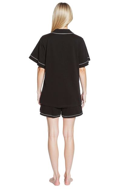 Women's Black Short Pyjama Set Super Soft Sleepwear Nightwear Button Up Top and Shorts with Pockets PJs by Daisy Dreamer