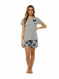 Women's Grey Cotton T-Shirt and Shorts Pyjama Set with Pom Pom Detailing 100% Pure Cotton Soft Jersey Summer Loungewear by Daisy Dreamer