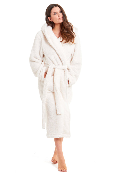 Women's Snuggle Fleece Touch Hooded Robe Luxurious Soft Loungewear Cosy Durable Dressing Gown UK Sizes 8-22 Green Grey Pink Green by Daisy Dreamer