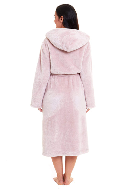 Women's Snuggle Fleece Touch Hooded Robe Luxurious Soft Loungewear Cosy Durable Dressing Gown UK Sizes 8-22 Green Grey Pink Green by Daisy Dreamer