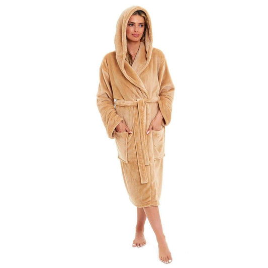 Women's Super Soft Plush Fleece Hooded Bathrobe Fluffy Velvet Loungewear Long Sleeve Cosy Winter Dressing Gown Spa Essential by Daisy Dreamer