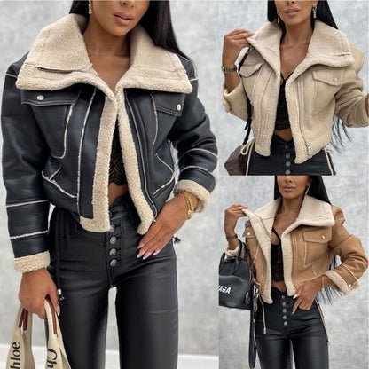 Trendy Faux Leather Short Motorcycle Jacket