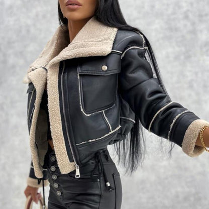 Trendy Faux Leather Short Motorcycle Jacket