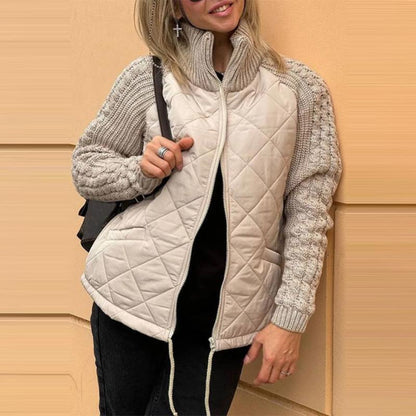 Stand Collar Fashion Knitted Stitching Jacket