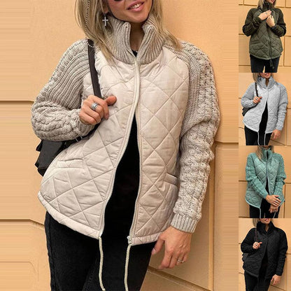 Stand Collar Fashion Knitted Stitching Jacket