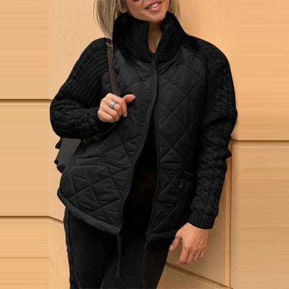 Stand Collar Fashion Knitted Stitching Jacket
