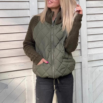 Stand Collar Fashion Knitted Stitching Jacket