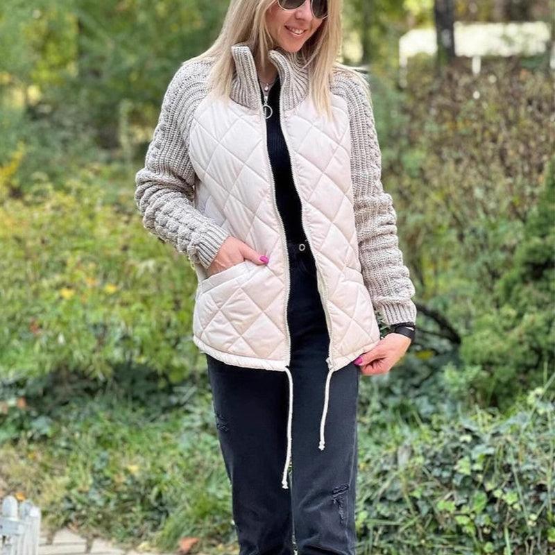 Stand Collar Fashion Knitted Stitching Jacket