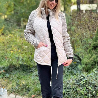Stand Collar Fashion Knitted Stitching Jacket