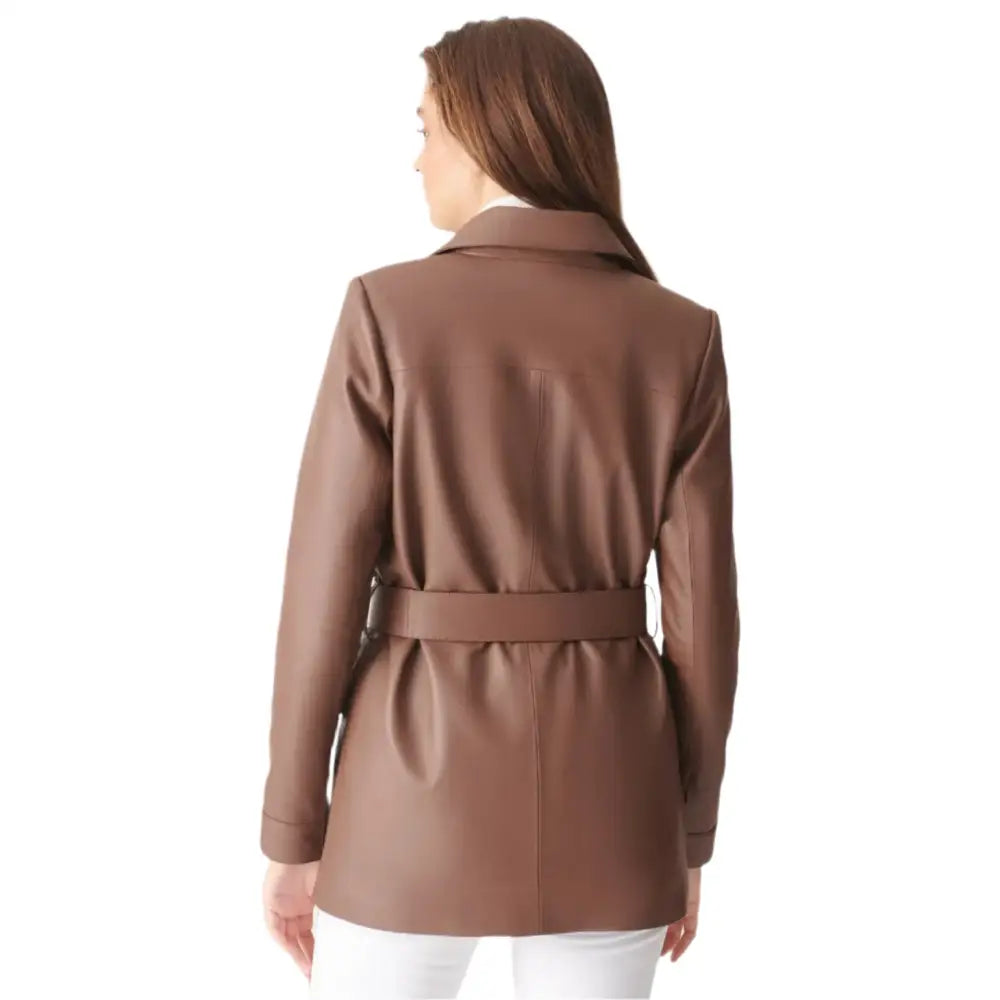 Women’s Brown Belted Leather Coat
