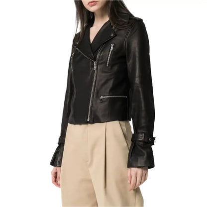 Women’s Petite Black Leather Asymmetrical Jacket