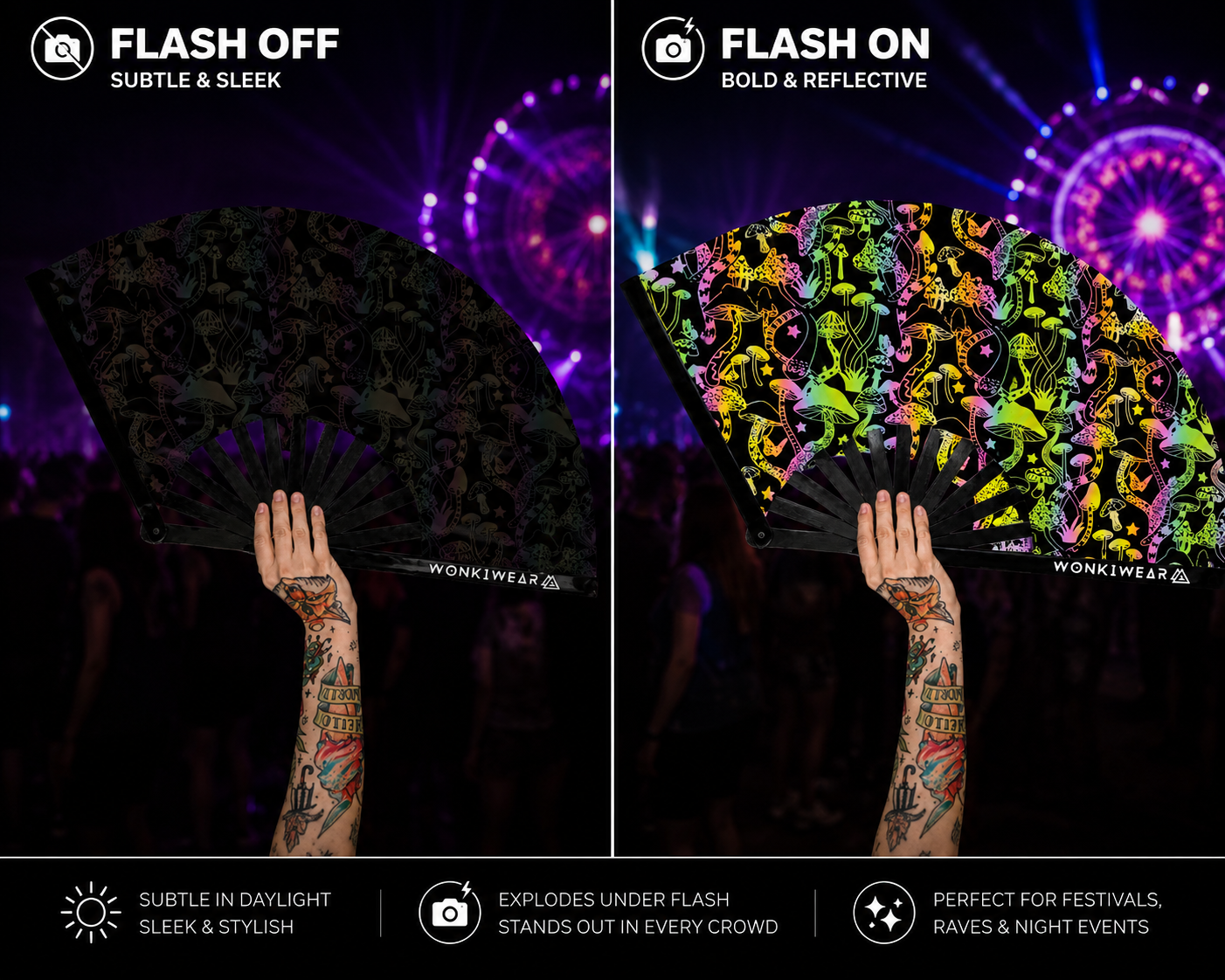 XL Festival Fan – Flash Reflective Shrooms