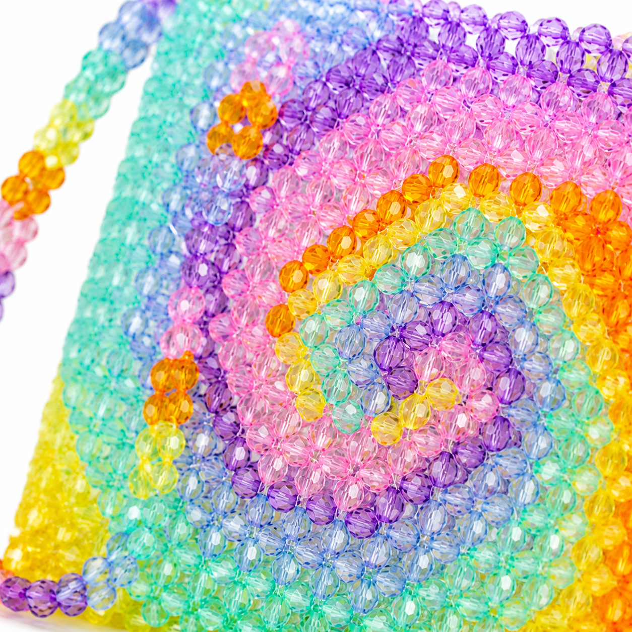 Handmade Rainbow Beaded Shoulder Bag – Spiral Tie Dye Festival Statement Bag