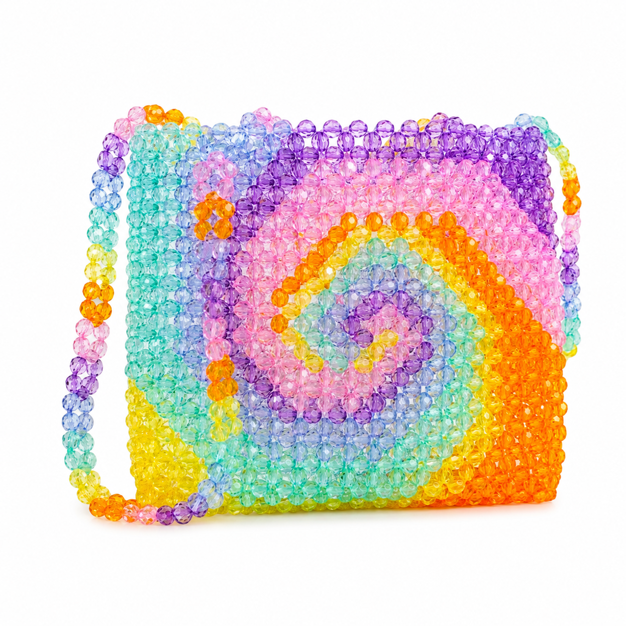 Handmade Rainbow Beaded Shoulder Bag – Spiral Tie Dye Festival Statement Bag
