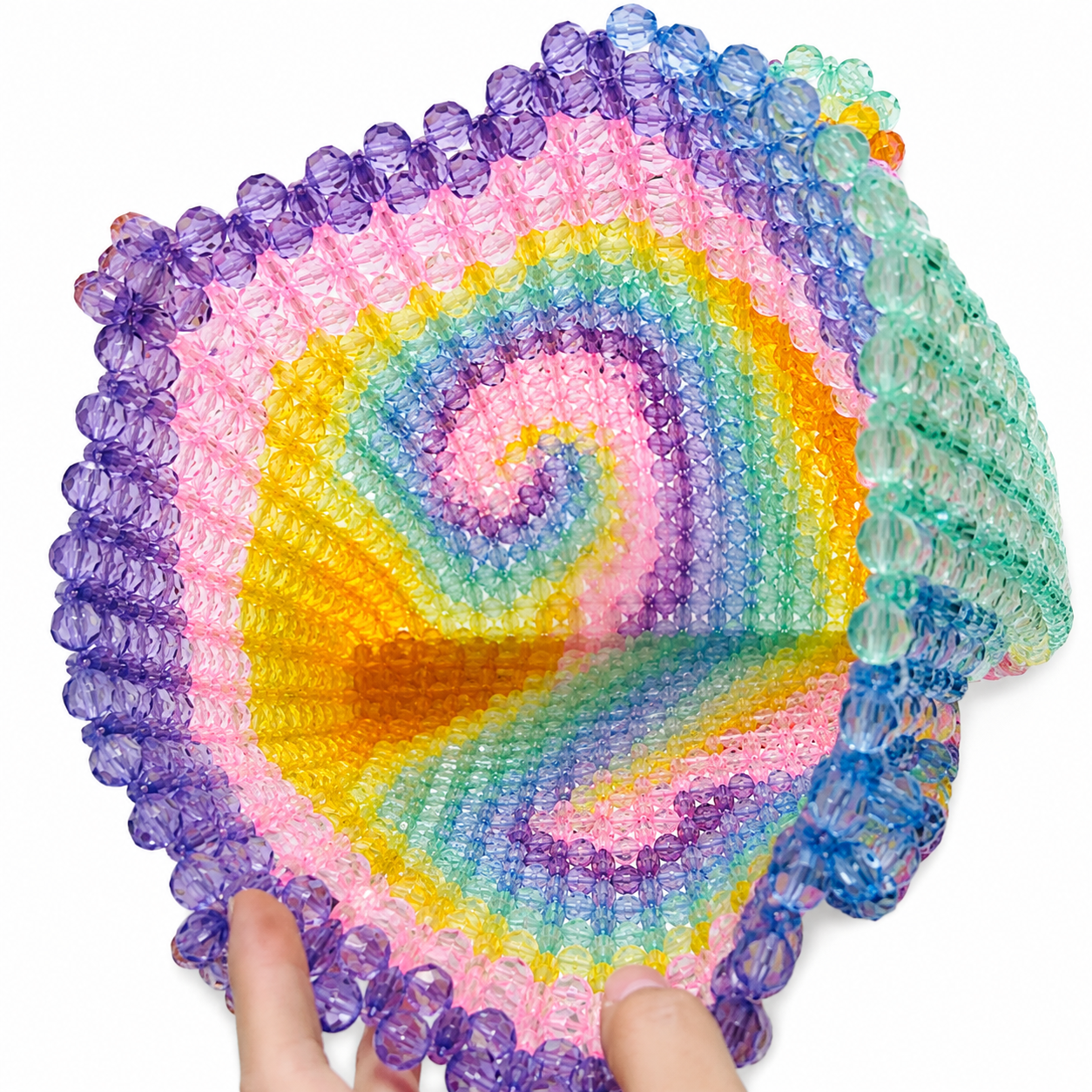 Handmade Rainbow Beaded Shoulder Bag – Spiral Tie Dye Festival Statement Bag