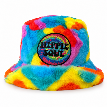Handmade Rainbow Swirl Furry Bucket Hat – Hippie Soul Festival & Rave Hat