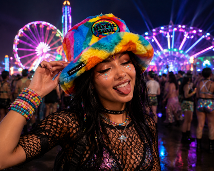 Handmade Rainbow Swirl Furry Bucket Hat – Hippie Soul Festival & Rave Hat