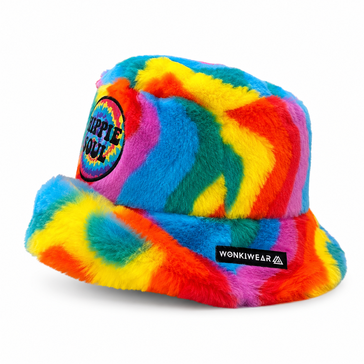 Handmade Rainbow Swirl Furry Bucket Hat – Hippie Soul Festival & Rave Hat