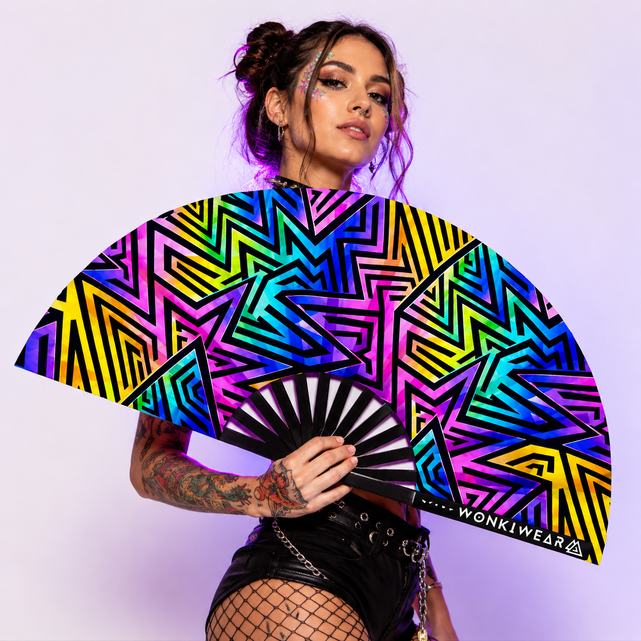 XL UV Reactive Abstract Festival Fan - Electric Rainbow