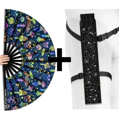 XL UV Reactive Mushroom & Skulls Festival Fan