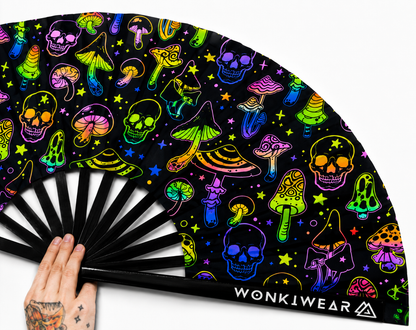 XL UV Reactive Mushroom & Skulls Festival Fan