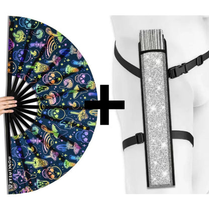 XL UV Reactive Mushroom & Skulls Festival Fan
